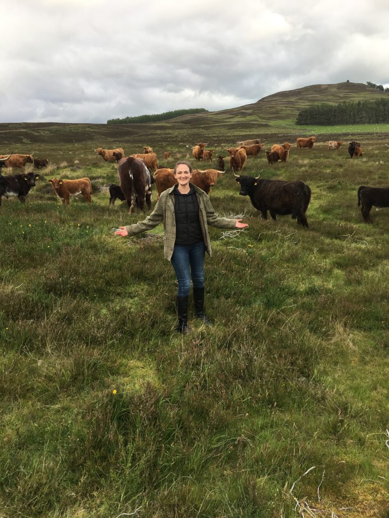 Image of Kellie Barnes in a field with cows.